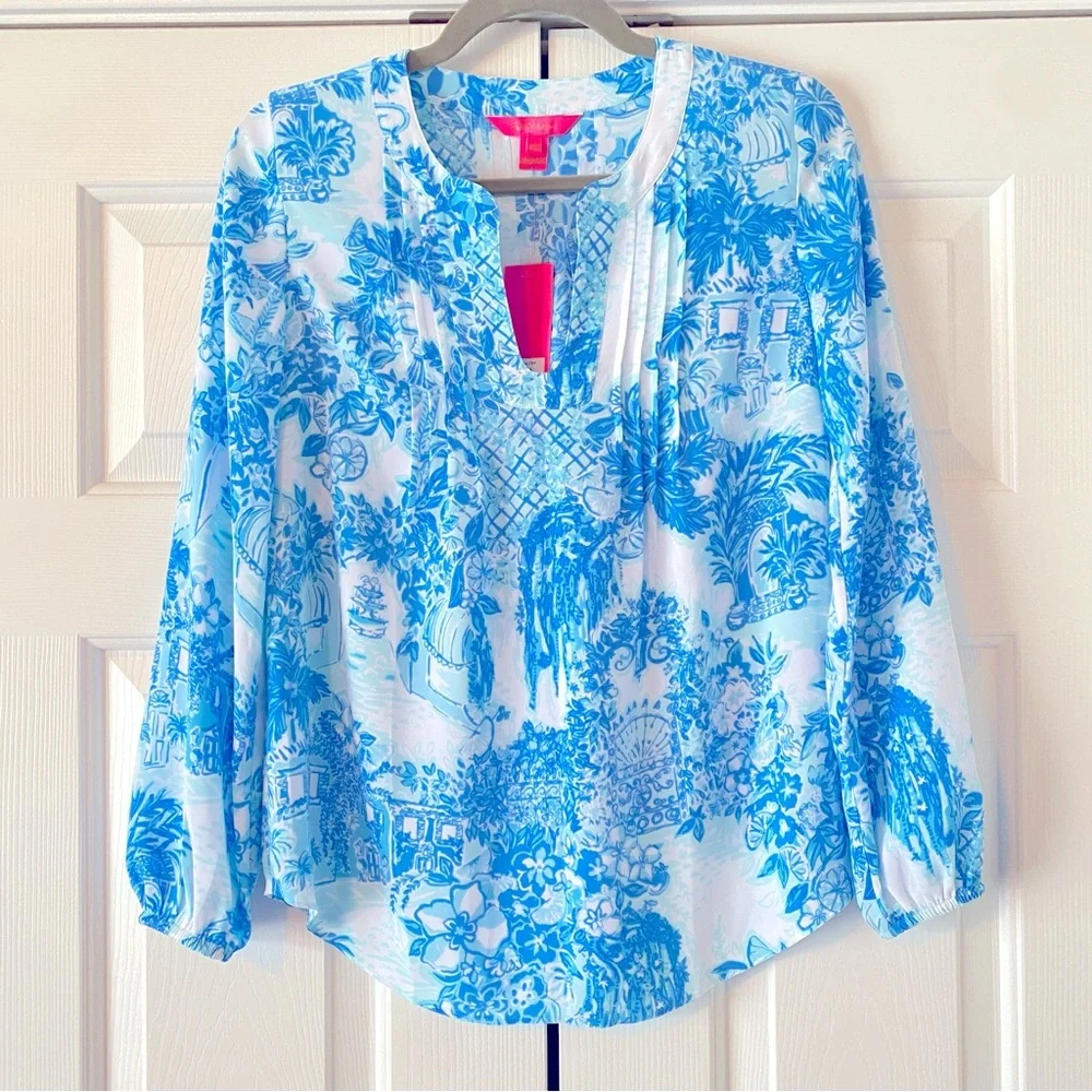 NWT Lilly Pulitzer Blue and White Colby Top in Toile Me About It, XXS - Picture 1 of 12